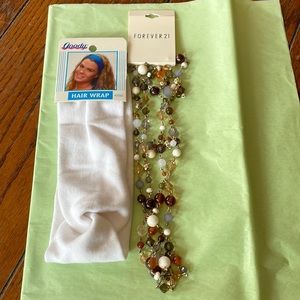 Forever 21 Extra Long Necklace and Goody White Hair Wrap New With Tags